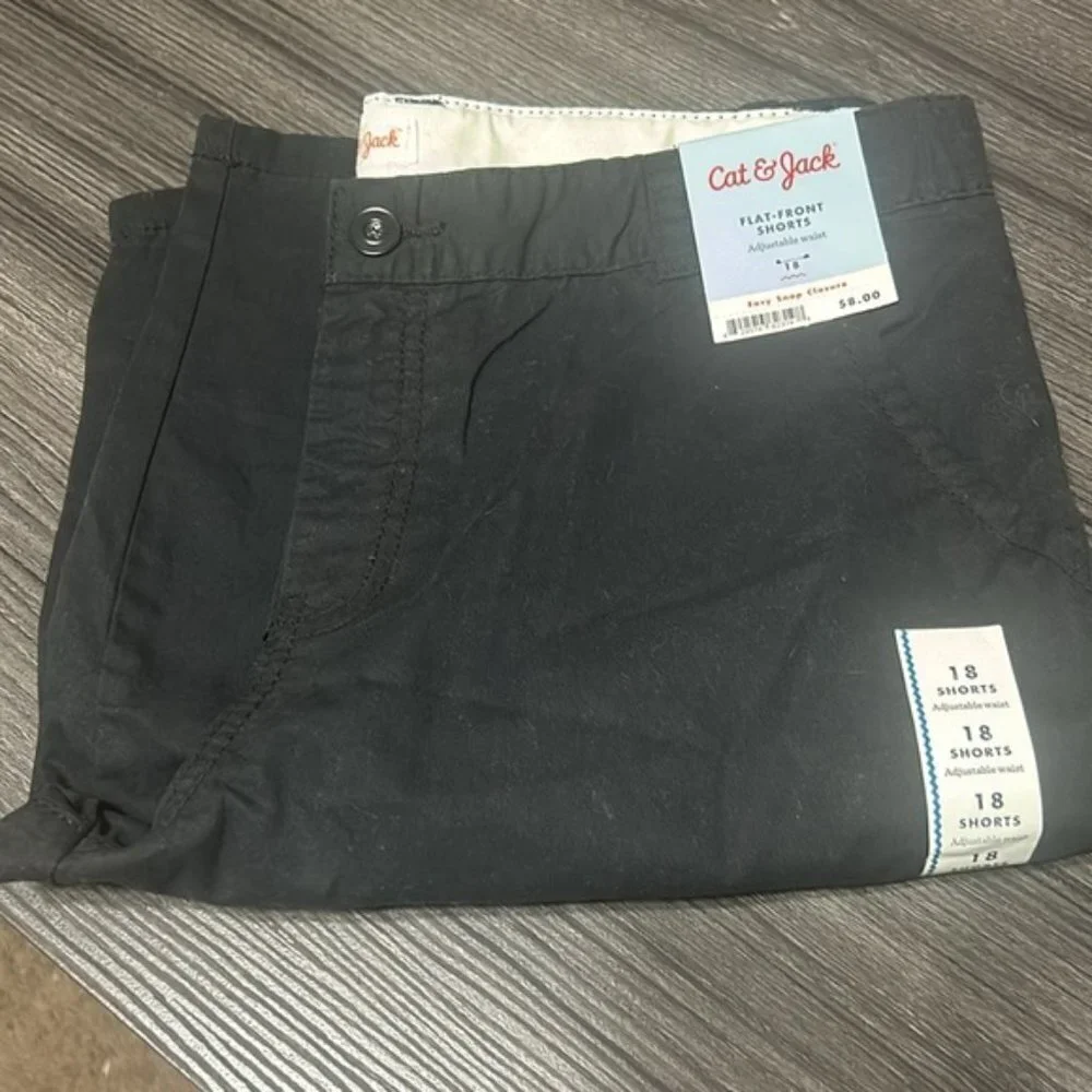NWT Cat & Jack Shorts Size 18 Ebony Black Flat Front Adjustable Waist 2 Pack